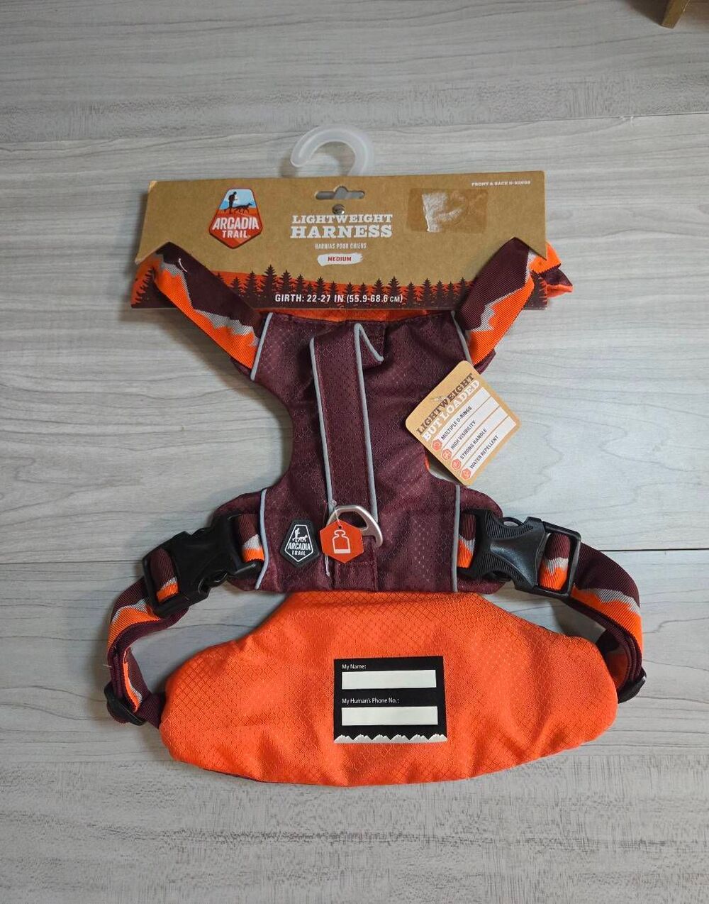 NWT Arcadia Trail Lightweight Dog Harness Maroon/Orange Size M (22"-27")